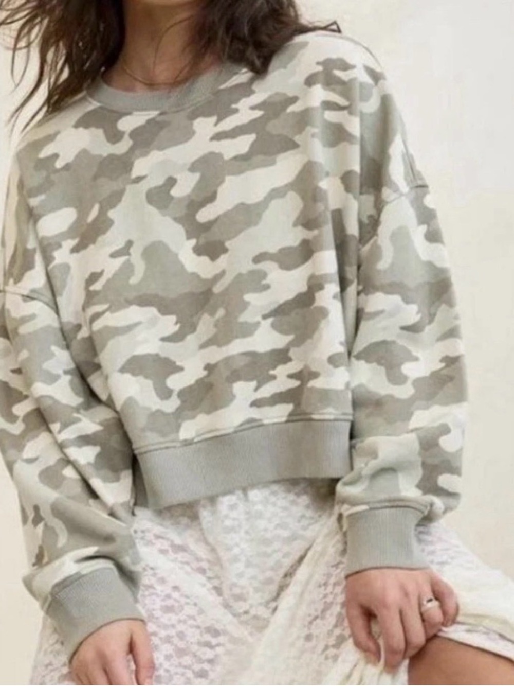 Aerie Camo Camouflage Oversized Crop Sweatshirt Size Small S